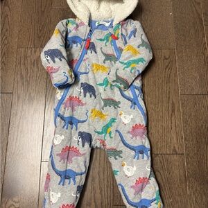 Baby Boden Gray Dinosaur Print Hooded Footie size 6/12m